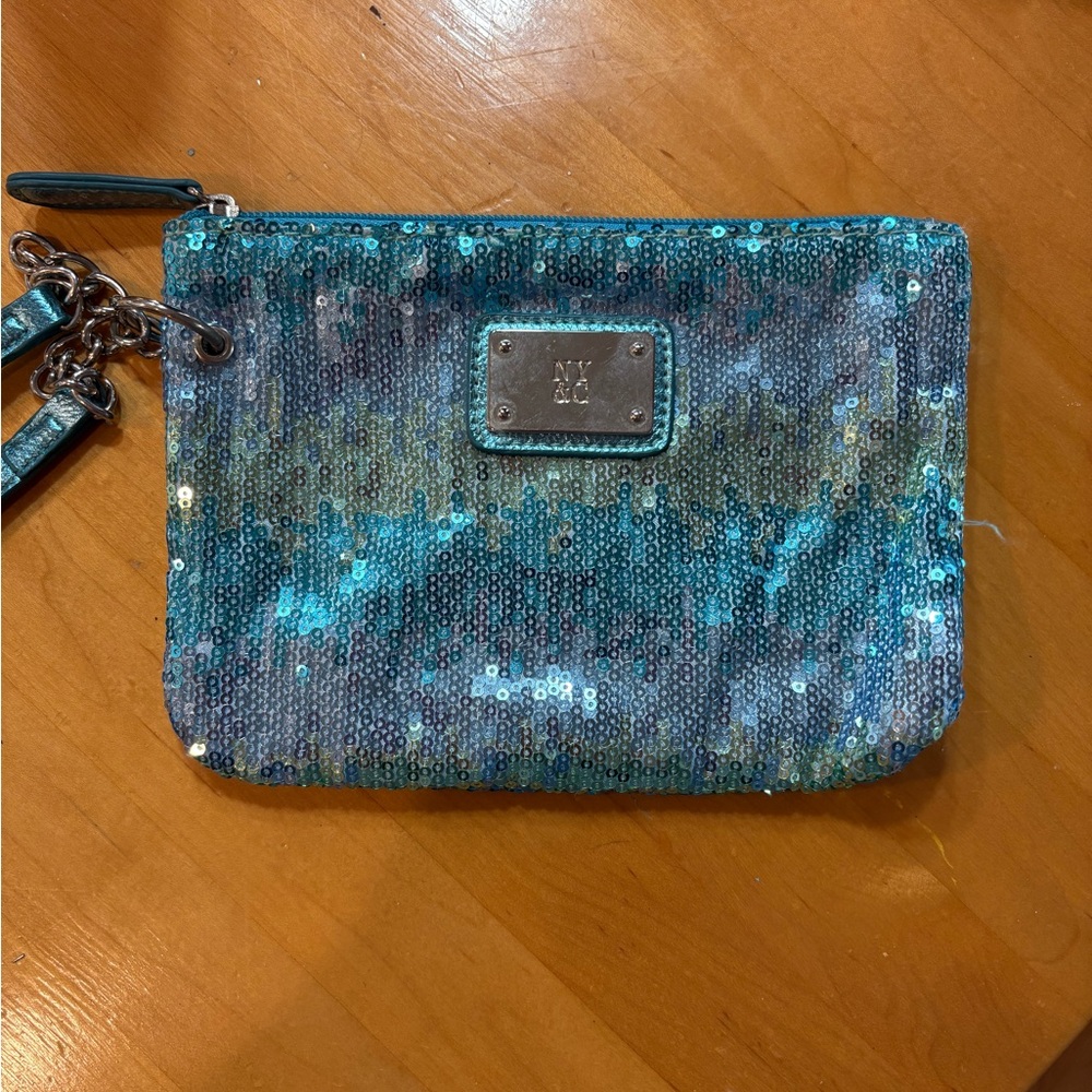 New York & Company Turquoise and Silver Sequin Wristlet